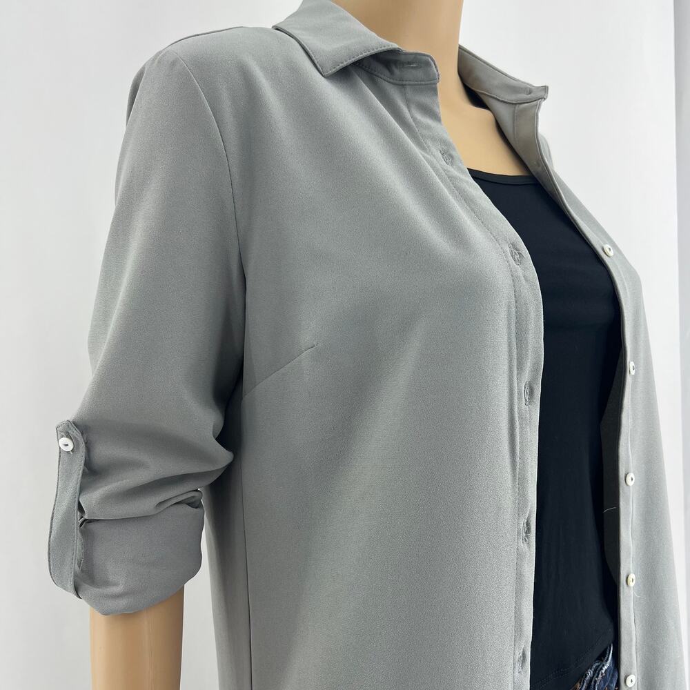 Grace Elements Xs Gray Button Up Tunic Blouse Top… - image 4